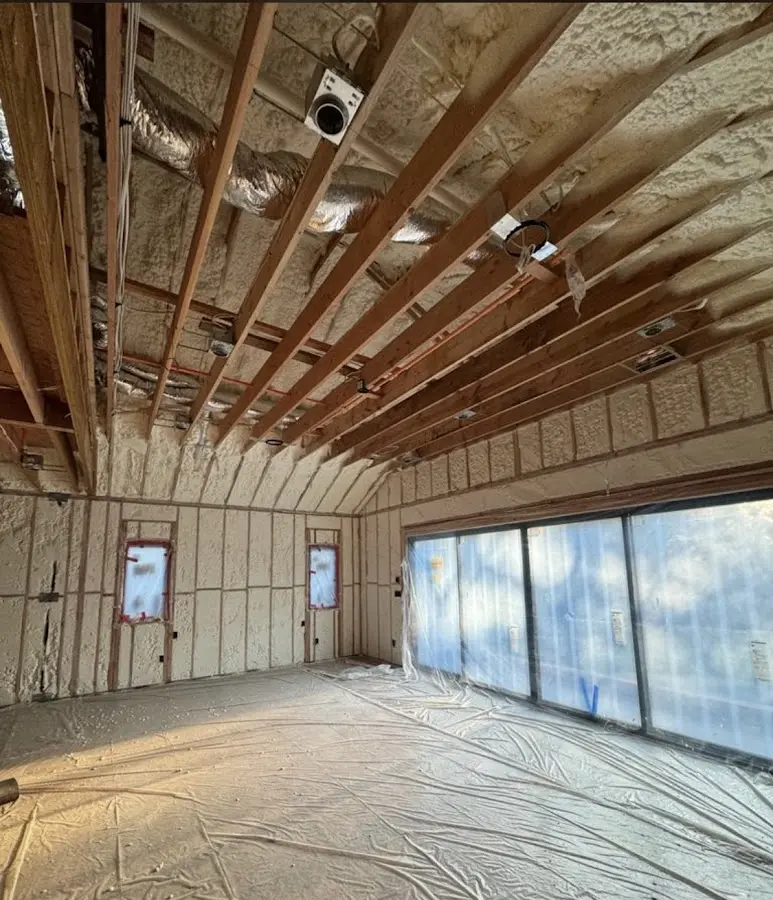 Interior walls and ceiling insulated with spray foam during new construction in La CaÃ±ada Flintridge